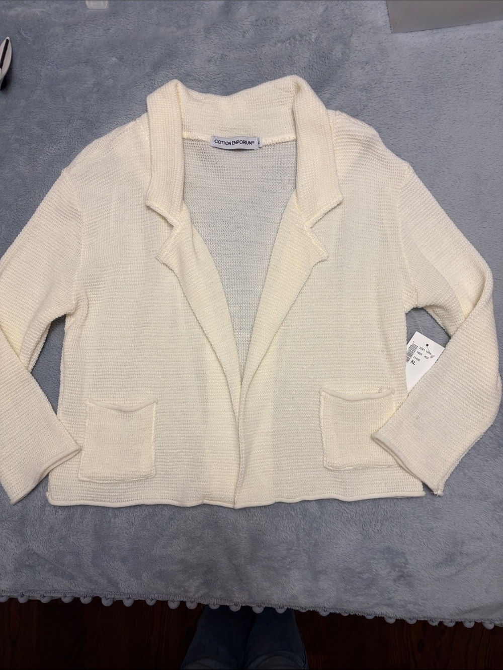 Cotton Emporium Cream Open-Front Knit Cardigan Blazer